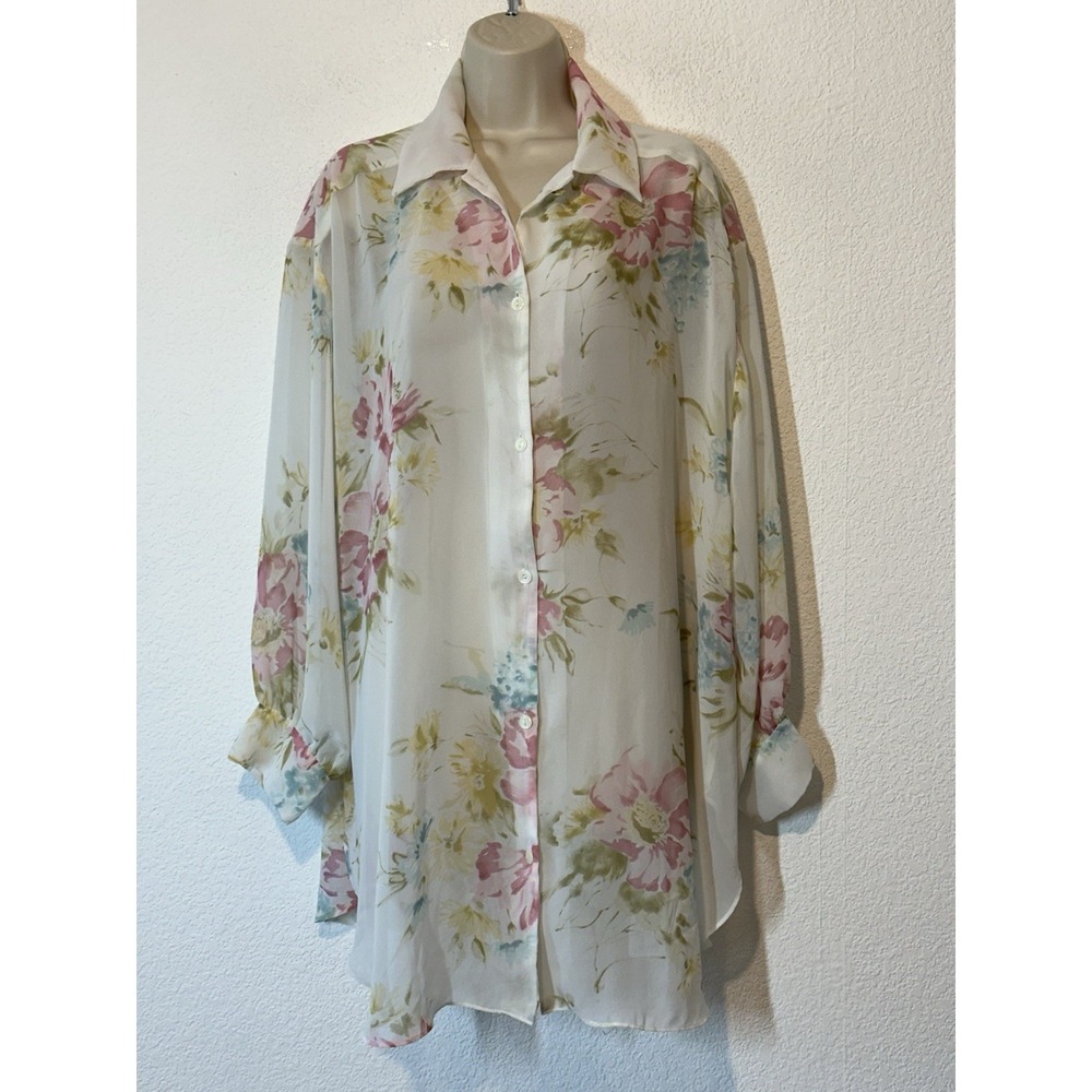 Vtg‎ Victorias Sheer Floral Oversize Nightie Dress Lounge M Coquette Cottagecore